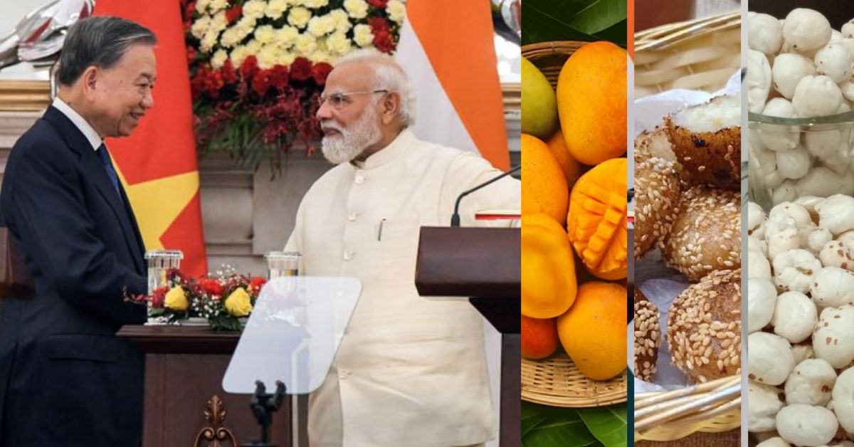 Vietnam President being served Bihar Mithila Makhana and Ratnagiri Alphonso Mangoes during India visit